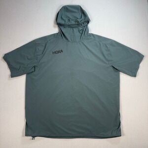 Hoka Wind Shell Performance Hoodie Men's L Blue Green‎ Windbreaker Logo Run